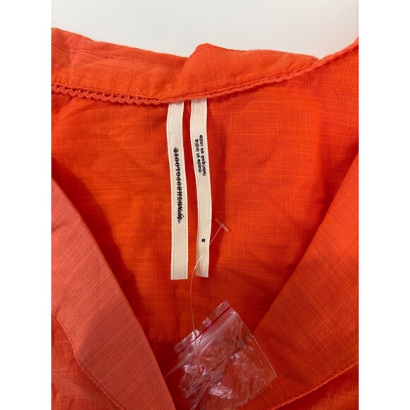 Anthropologie Blouse Top Women Small Orange Pineapple Eyelet Button Up Oversized - Picture 5 of 9